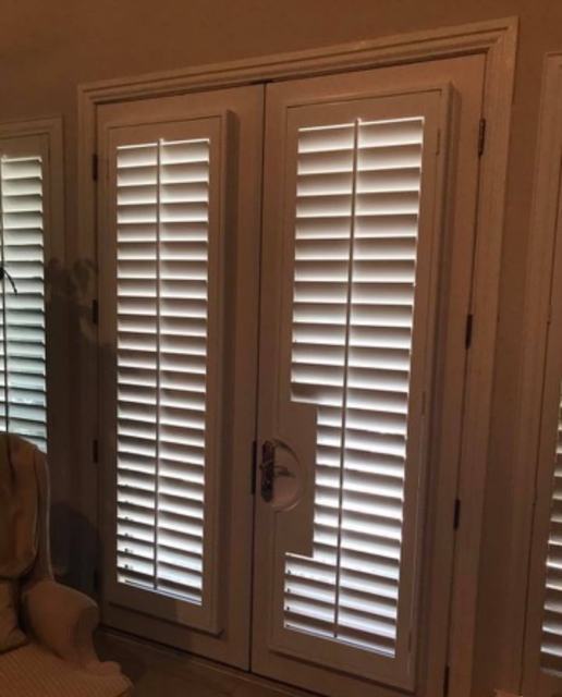 Plantation shutters on French doors